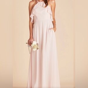 BIRDY GREY Jules Chiffon Pale Blush Bridesmaid Dress Ruffle Halter NWT Size XS